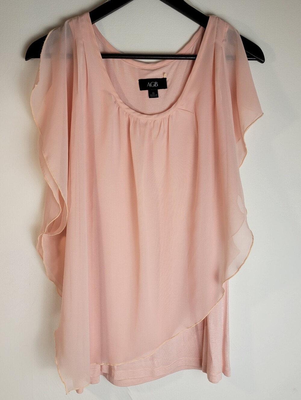 AGB Women's XL Peach Lightweight Stretchy Rayon Tank Top W/Flowy Chiffon Overlay
